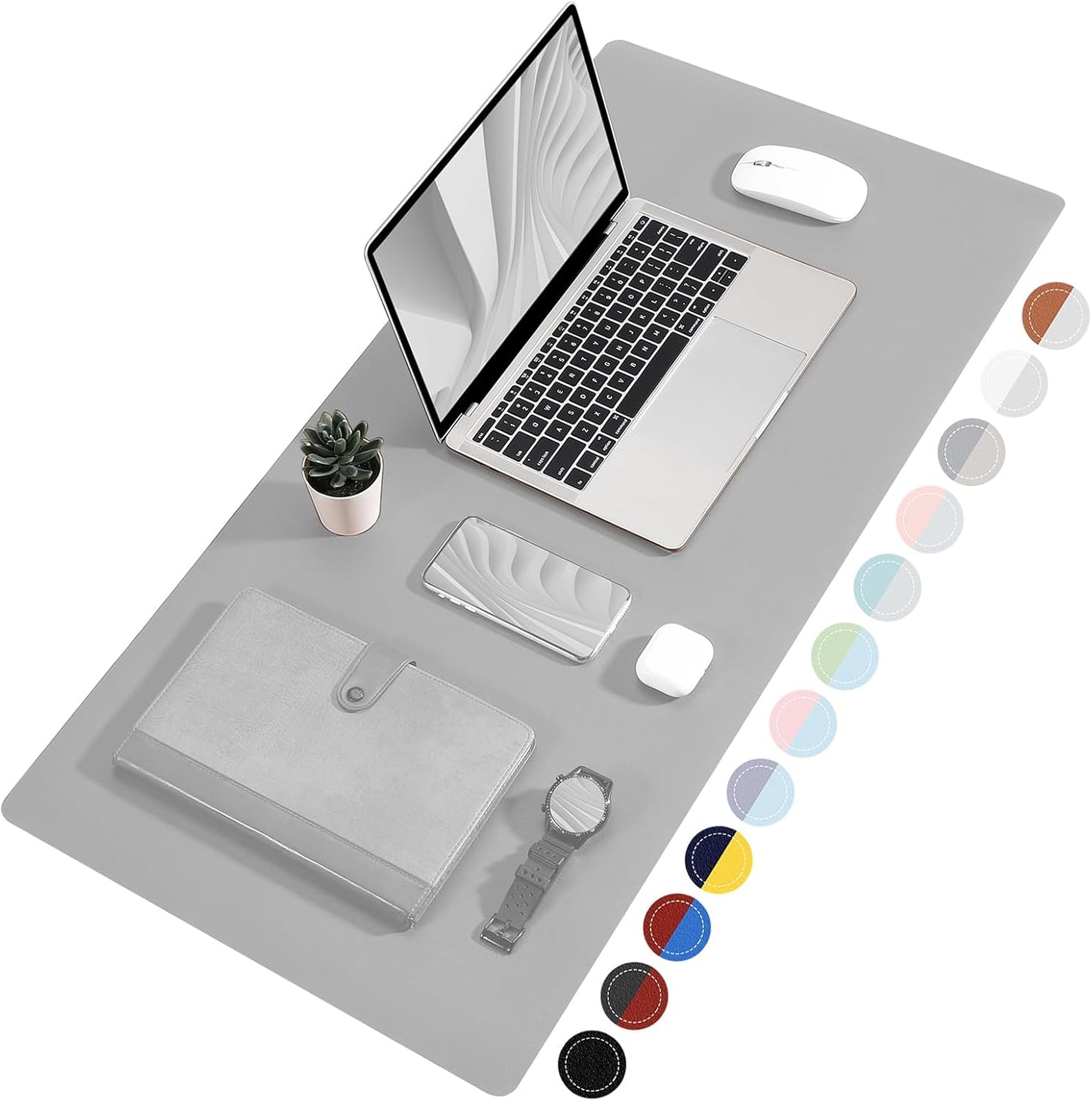 Dual Sided Desk Pad, 36" X 17" PU Leather Desk Mat, Waterproof Desk Blotter Protector Mouse Pad (Gray/Sliver)